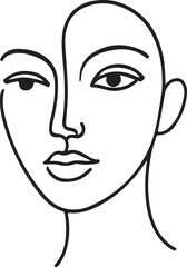 Woman face one line drawing on white isolated background