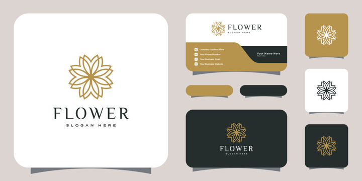 Flower mono line luxury logo with business card design
