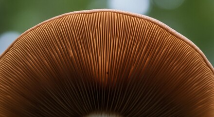 Abstract close-up of a mushroom's gills creating an intricate, radiating pattern
