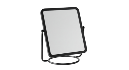Square black framed vanity mirror on stand isolated PNG with Transparent Background