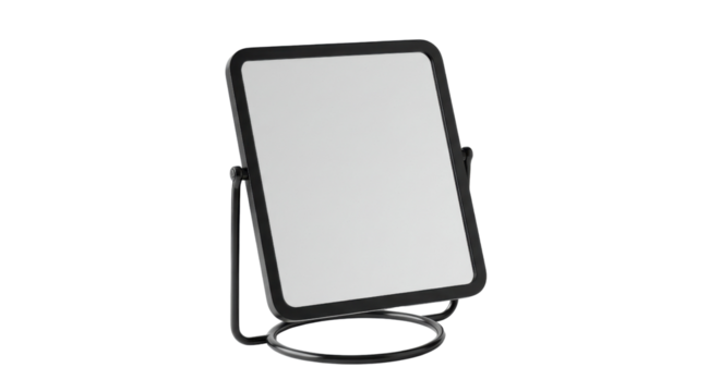 Square black framed vanity mirror on stand isolated PNG with Transparent Background