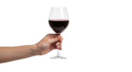 Hand holding a glass of red wine isolated PNG with Transparent Background