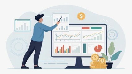 investor opportunity stocks successful goals concept. Business analytics with charts and financial data on a desktop screen.