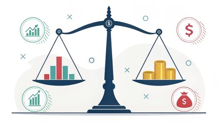 investor opportunity stocks successful goals concept. Balance scale representing financial concepts and data analysis.
