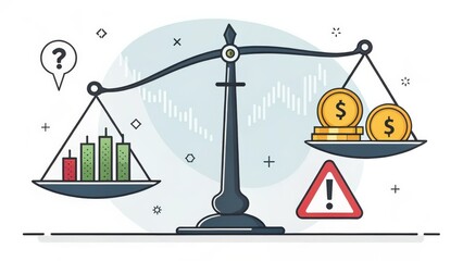 investor opportunity stocks successful goals concept. Financial balance with graphs and currency on a scale.