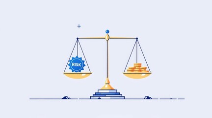 investor opportunity stocks successful goals concept. Illustration of a balanced scale comparing risk and maritime transport.
