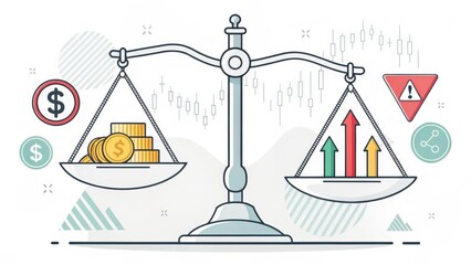 investor opportunity stocks successful goals concept. Illustration of scales balancing money and growth indicators.