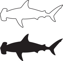 Hammerhead shark silhouette line art design vector illustration