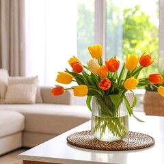 Spring tulips in a vase