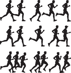 Group Running Silhouette Pack  Multiple Athlete Figures in Motion for Race and Training Themes