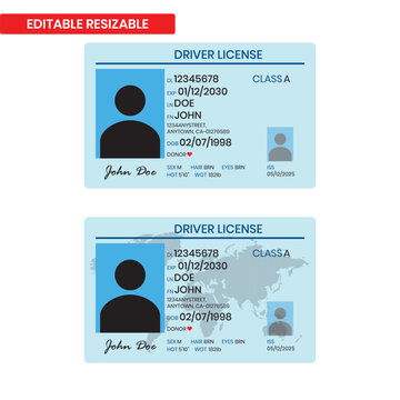 Commercial Drivers License Vector Template with World Map &ndash; Resizable and Editable