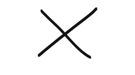 Black hand drawn cross icon with minimal design on transparent background for cancel, reject, or UI highlight