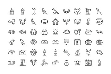 Pet care and animal icons in a line style