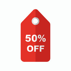 Red tag with 50 OFF in white