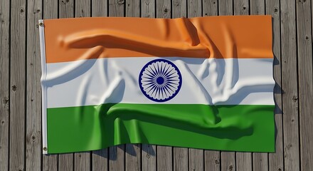 Realistic Indian Flag Draped on Weathered Wooden Planks