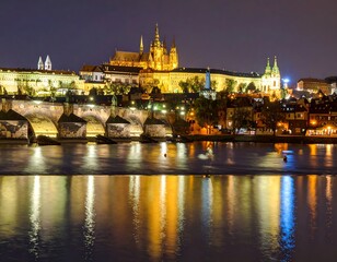 Obraz premium Prague Castle and Bridge at Night