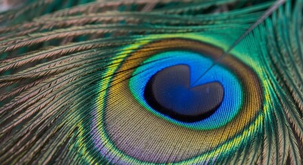 Fototapeta premium Detailed macro shot capturing the iridescent beauty of a peacock feather