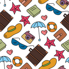 Seamless Pattern With Travel Items for Summer Vacation Fun