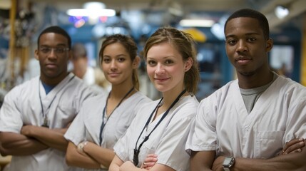 Healthcare professionals collaborating hospital environment group portrait dynamic atmosphere empowering diversity