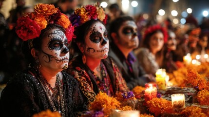 Celebrating dia de los muertos mexico city cultural festival nighttime close-up view vibrant traditions