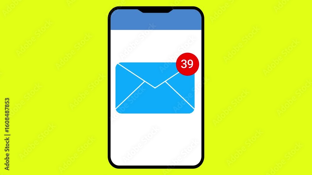 Poster simple 2d animation of a cell phone with an email envelope and various notifications