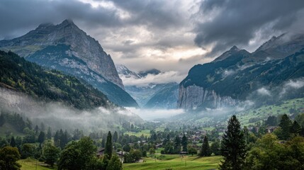 Majestic mountain landscape swiss alps nature photography cloudy environment panoramic view serene beauty