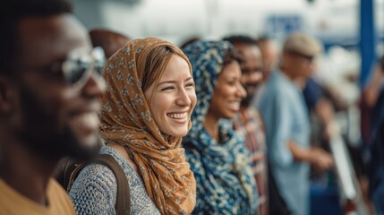 Joyful gathering of diverse friends celebrating together at a cultural event outdoor setting close-up view community spirit