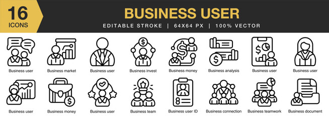 Business User icon set. Editable Stroke Icon Collection. Includes business, user, technology, software, digital, and More. Outline icons vector collection.