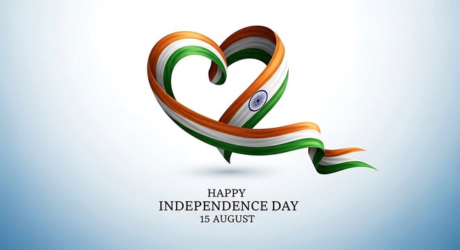 Indian Independence Day: Heart-Shaped Tricolor Ribbon Design, 15th August Celebration