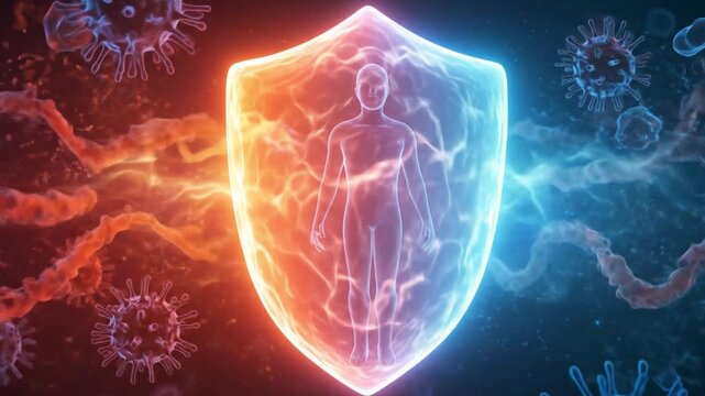 Human body protected by energy shield from viruses