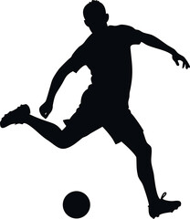 Soccer player silhouette icon vector kicking ball, perfect for sports branding, team logos, and athletic graphics