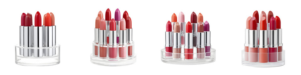 Obraz premium Lipstick Display: Variety of Red and Pink Shades on White