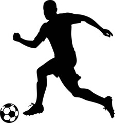 Vector silhouette of soccer player with football, great for athletic branding, team gear, or fitness posters