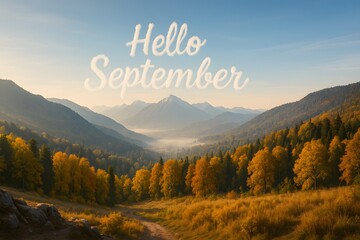 Scenic Mountain Landscape with Autumn Trees and Morning Sunlight