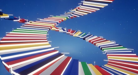 Abstract Staircase Ascending to the Sky: Colorful, Geometric, and Surreal Composition.