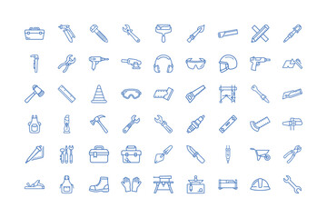Construction and Repair Tools Outline Icon Set Illustration