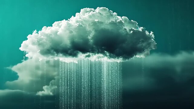 Dramatic cloud formation releasing rain against a dark sky, creating a moody atmospheric scene