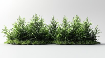 Fototapeta premium Lush Green Shrubbery Row Against White Background