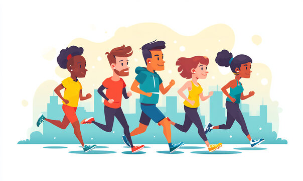 charity run diverse people unity health sports outdoor event