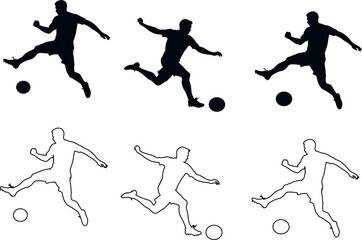 Set of football icons with players in flat, outline, and silhouette styles, great for club branding and game promotion