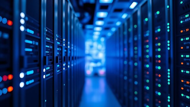 A sleek server rack with glowing indicators, embodying modern technology and innovation.