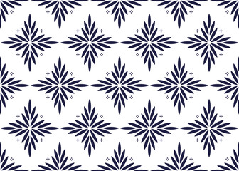 Seamless dark blue line floral on white background, ethnic fabric seamless pattern, design for cloth, carpet, batik, wallpaper, wrapping etc.