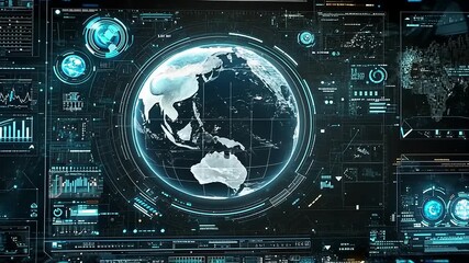 Futuristic digital interface displaying Earth with data analytics and global connectivity visuals - Powered by Adobe