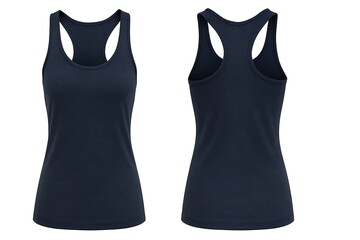 Women s Dark Blue Racerback Tank Top Mockup Front and Back View on white.