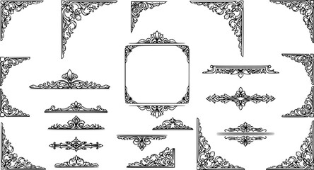 Vintage Ornamental Border and Frame Collection – Decorative Floral & Geometric Elements. Elegant corner embellishment design element