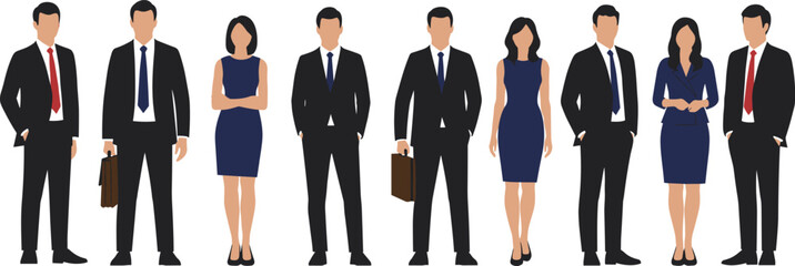 Professional business people standing together, formal office dress, corporate team, diverse employees group, teamwork concept, career success, leadership in workplace, HR recruitment visual