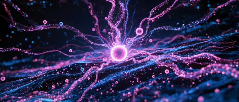 Dynamic Microscopic Action of Cells in Laboratory, Scientific Illustration, Futuristic Viewpoint, Conceptual Artwork