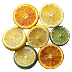 Obraz premium Citrus mosaic of fruit slice concept. Freshly sliced citrus fruits showcasing vibrant colors.