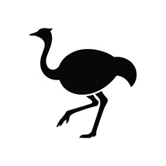 Silhouette of Ostrich Bird Standing, Isolated Vector Illustration for Wildlife, Nature, Animal, Safari, African Bird, Educational, Logo, and Design Projects.