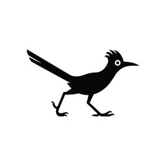 Silhouette of Roadrunner Bird Walking, Isolated Vector Illustration for Wildlife, Nature, Animal, Birdwatching, Southwestern Desert, Mascot, and Educational Design Projects.